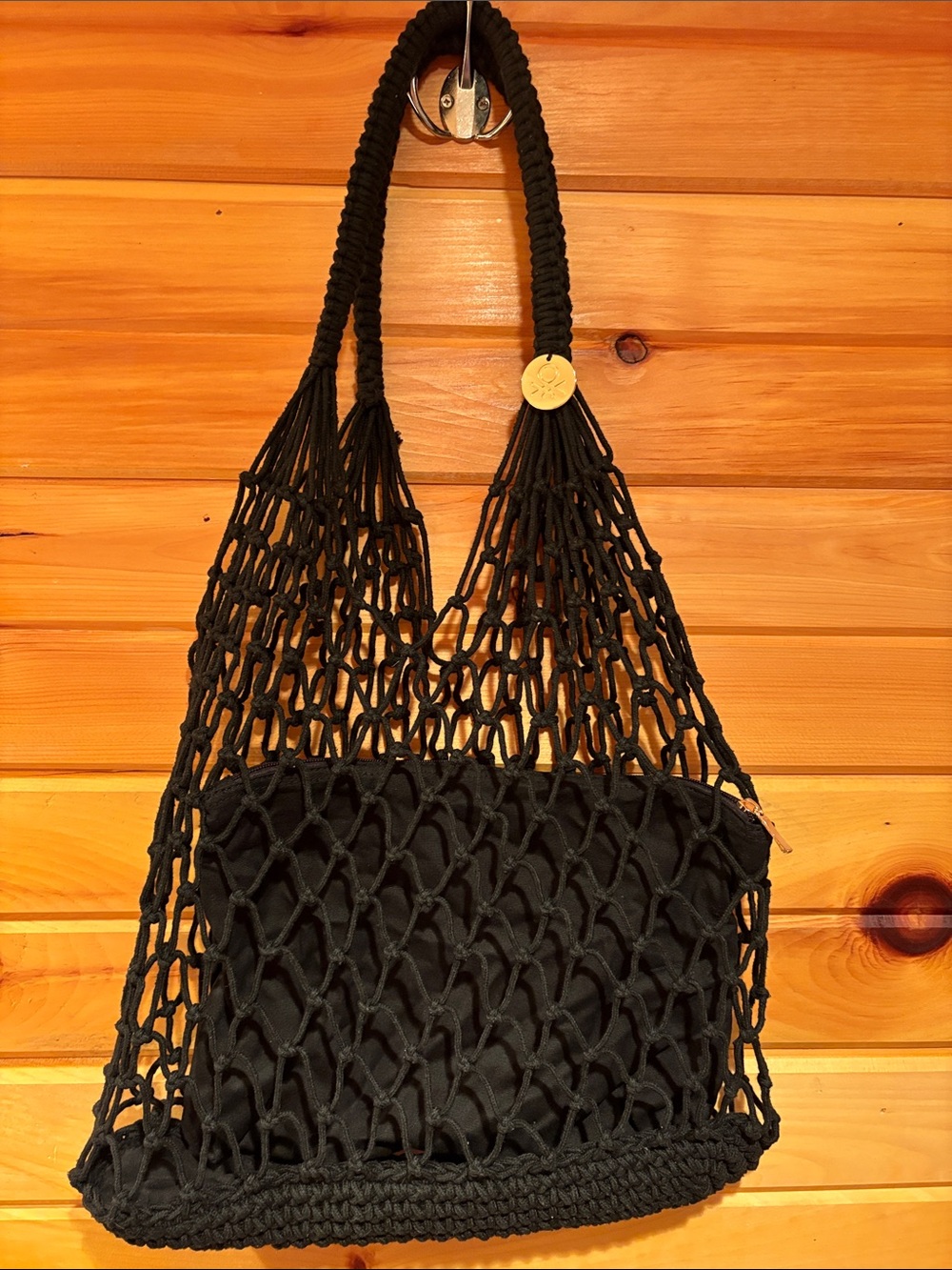 United Colors Of Benetton Black Mesh Tote with Inner Pouch
